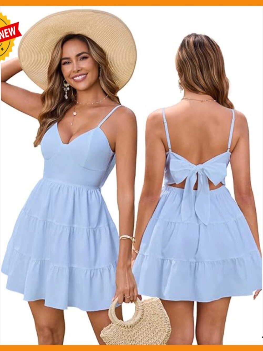 Mini Sundress V Neck Backless Flowy Boho Beach Dress Casual Summer